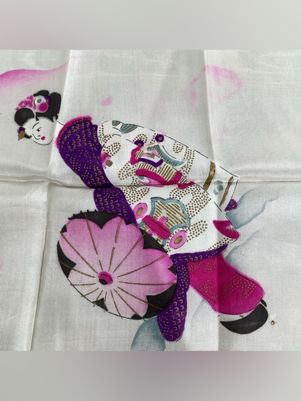 5 Vintage Lady’s Handkerchief Hankies Orange & Purples, White, Floral, Oriental - Picture 11 of 16